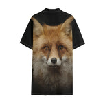 Fox Portrait Print Cotton Hawaiian Shirt