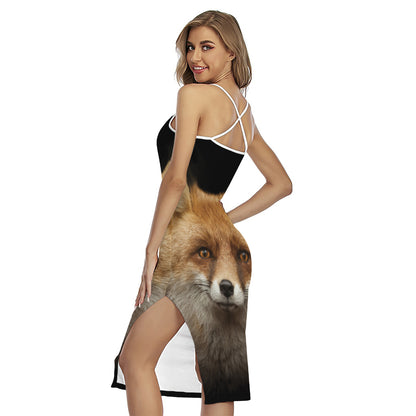 Fox Portrait Print Cross Back Cami Dress