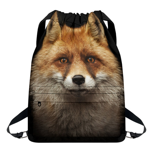 Fox Portrait Print Drawstring Backpack