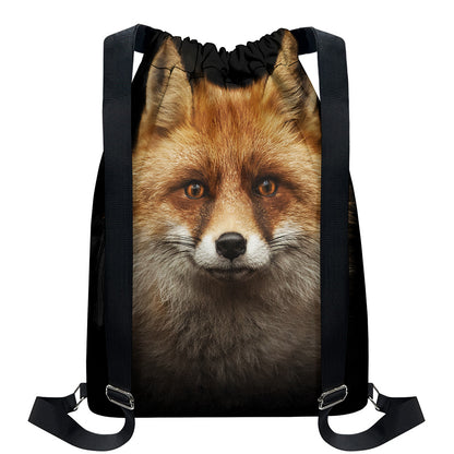 Fox Portrait Print Drawstring Backpack