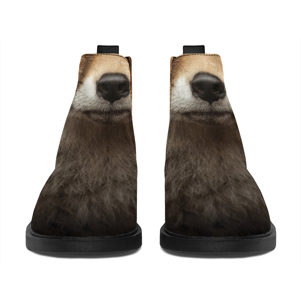 Fox Portrait Print Flat Ankle Boots