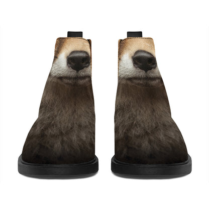 Fox Portrait Print Flat Ankle Boots