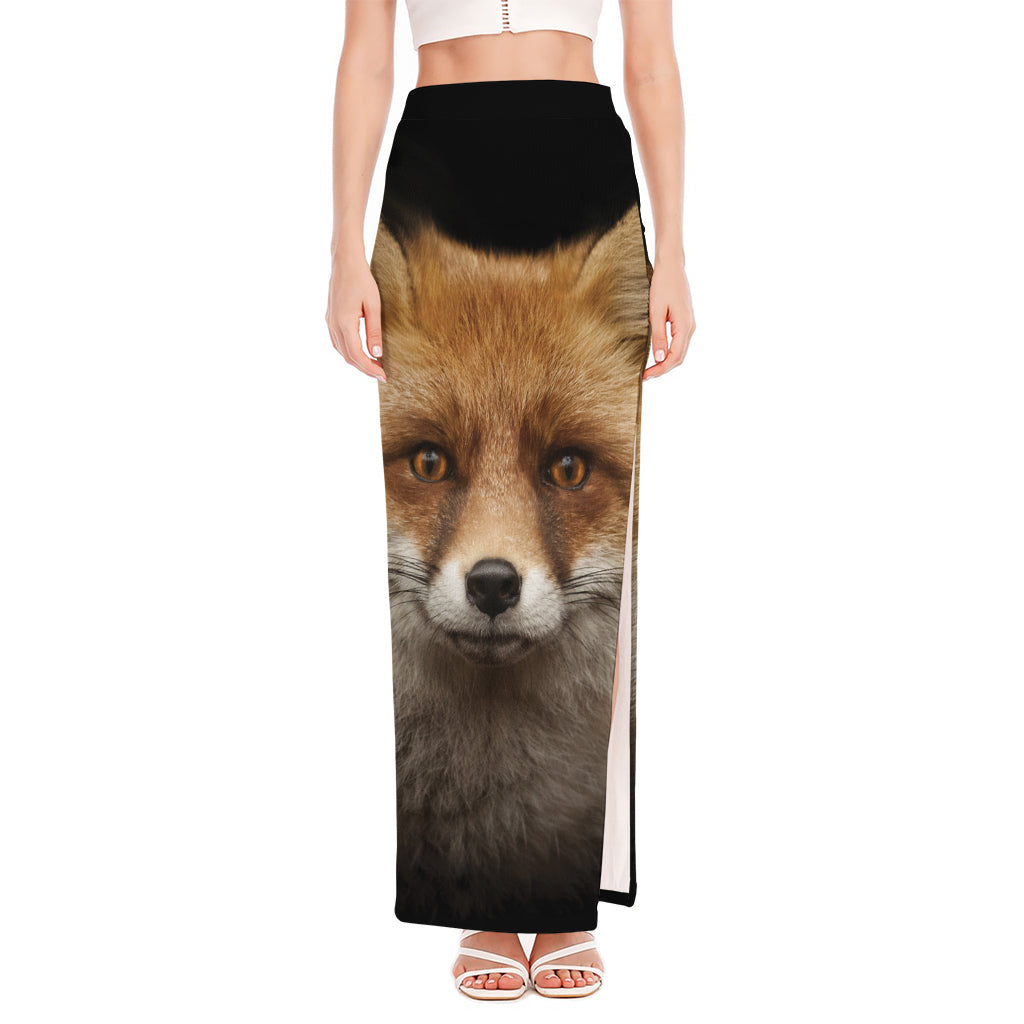 Fox Portrait Print High Slit Maxi Skirt