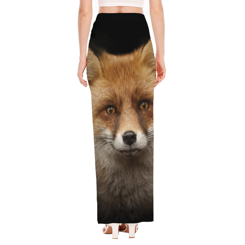 Fox Portrait Print High Slit Maxi Skirt