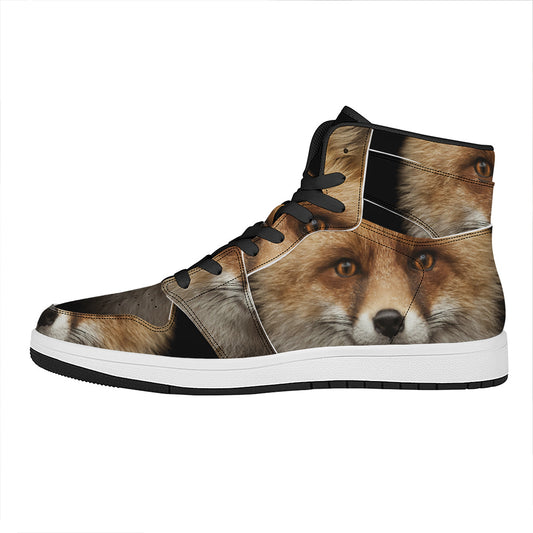 Fox Portrait Print High Top Leather Sneakers