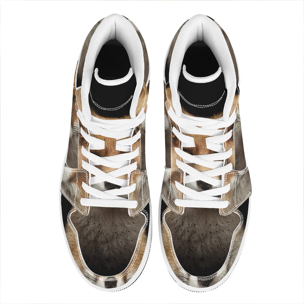 Fox Portrait Print High Top Leather Sneakers