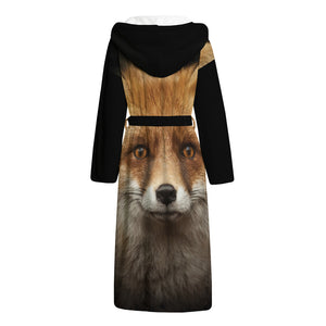 Fox Portrait Print Hooded Bathrobe