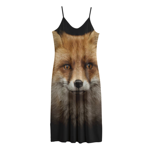 Fox Portrait Print Jersey Midi Cami Dress