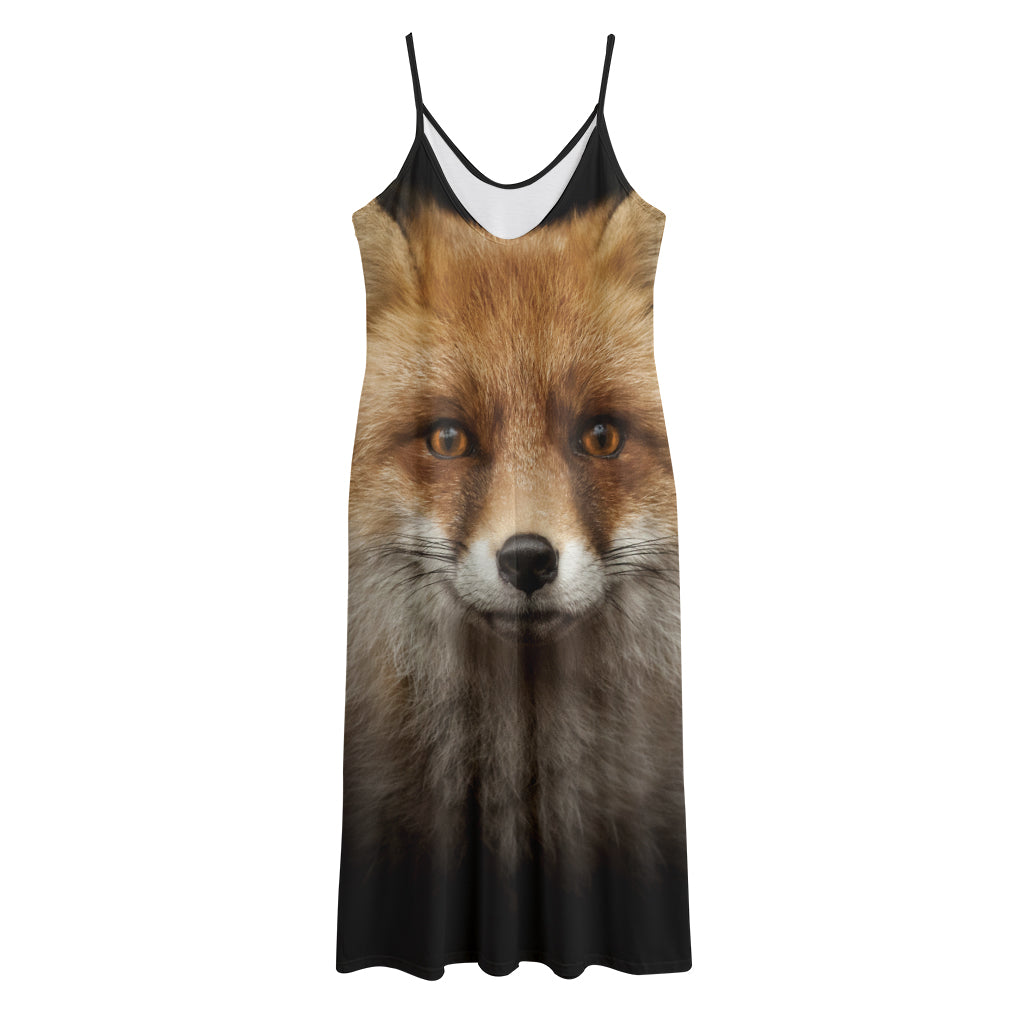 Fox Portrait Print Jersey Midi Cami Dress