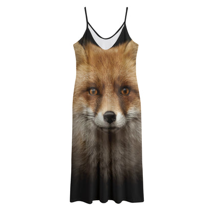 Fox Portrait Print Jersey Midi Cami Dress