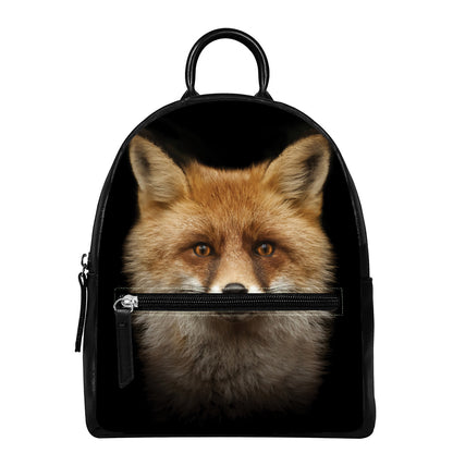 Fox Portrait Print Leather Backpack
