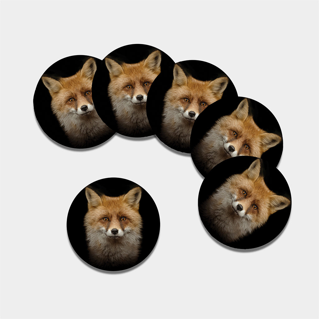 Fox Portrait Print Leather Coaster Set