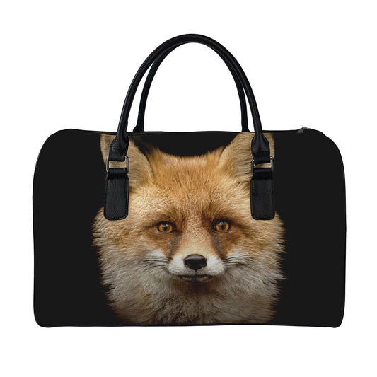 Fox Portrait Print Leather Duffle Bag