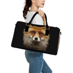 Fox Portrait Print Leather Duffle Bag