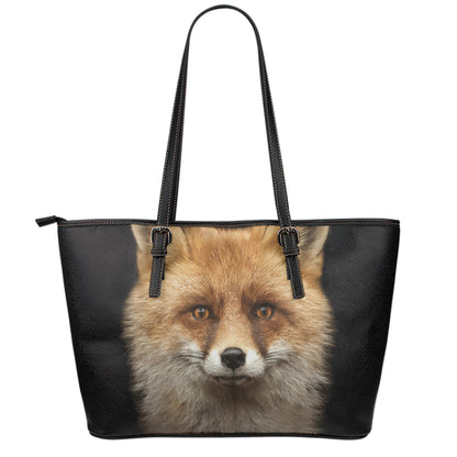 Fox Portrait Print Leather Tote Bag
