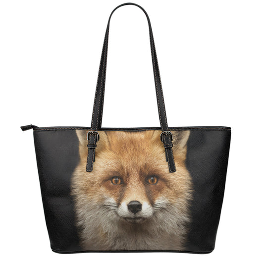 Fox Portrait Print Leather Tote Bag