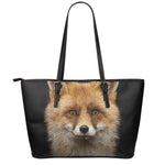 Fox Portrait Print Leather Tote Bag