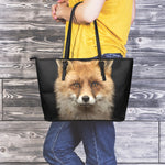 Fox Portrait Print Leather Tote Bag