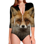 Fox Portrait Print Long Sleeve Swimsuit