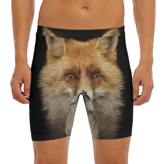 Fox Portrait Print Men's Long Boxer Briefs