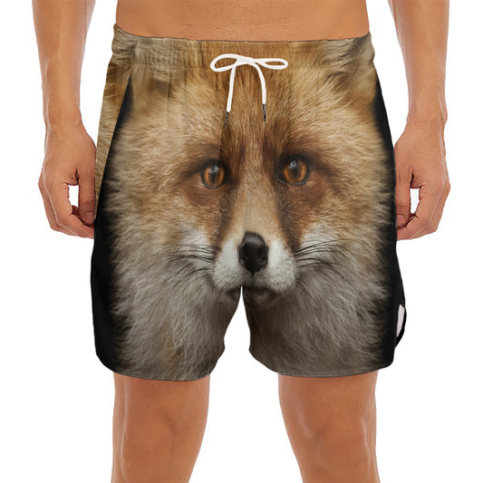 Fox Portrait Print Men's Split Running Shorts