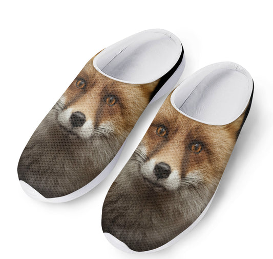 Fox Portrait Print Mesh Casual Shoes