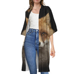 Fox Portrait Print Open Front Beach Cover Up