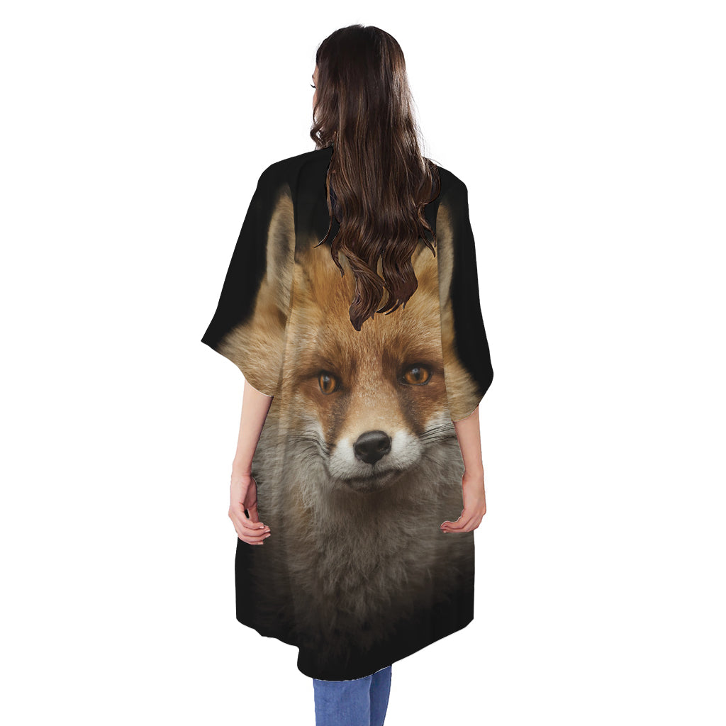 Fox Portrait Print Open Front Beach Cover Up