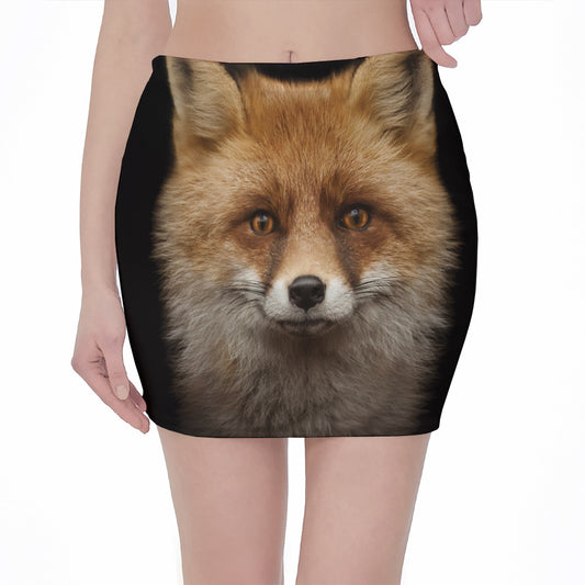 Fox Portrait Print Pencil Mini Skirt