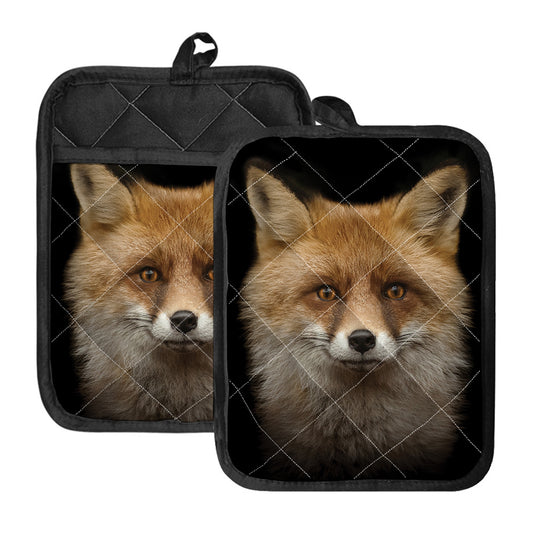Fox Portrait Print Pot Holders With Pocket