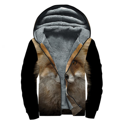Fox Portrait Print Sherpa Lined Zip Up Hoodie