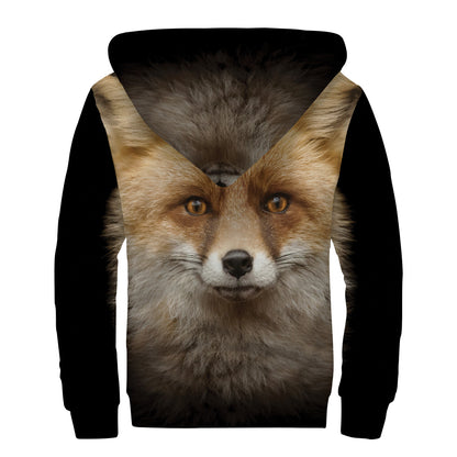 Fox Portrait Print Sherpa Lined Zip Up Hoodie