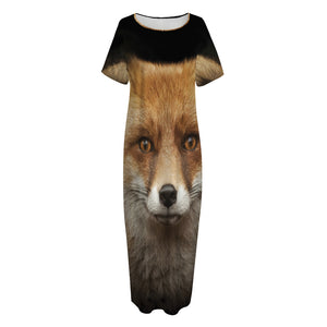 Fox Portrait Print Short Sleeve Long Nightdress