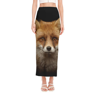 Fox Portrait Print Side Slit Maxi Skirt