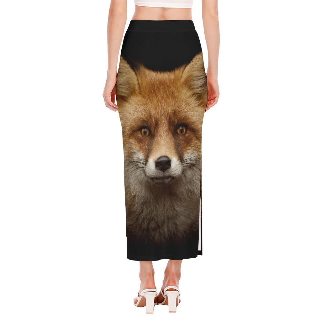 Fox Portrait Print Side Slit Maxi Skirt