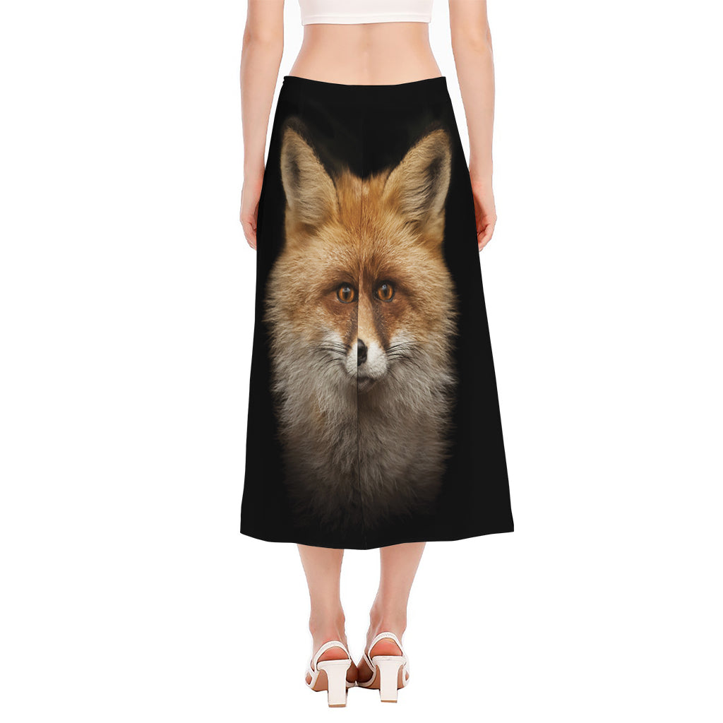 Fox Portrait Print Side Slit Midi Skirt