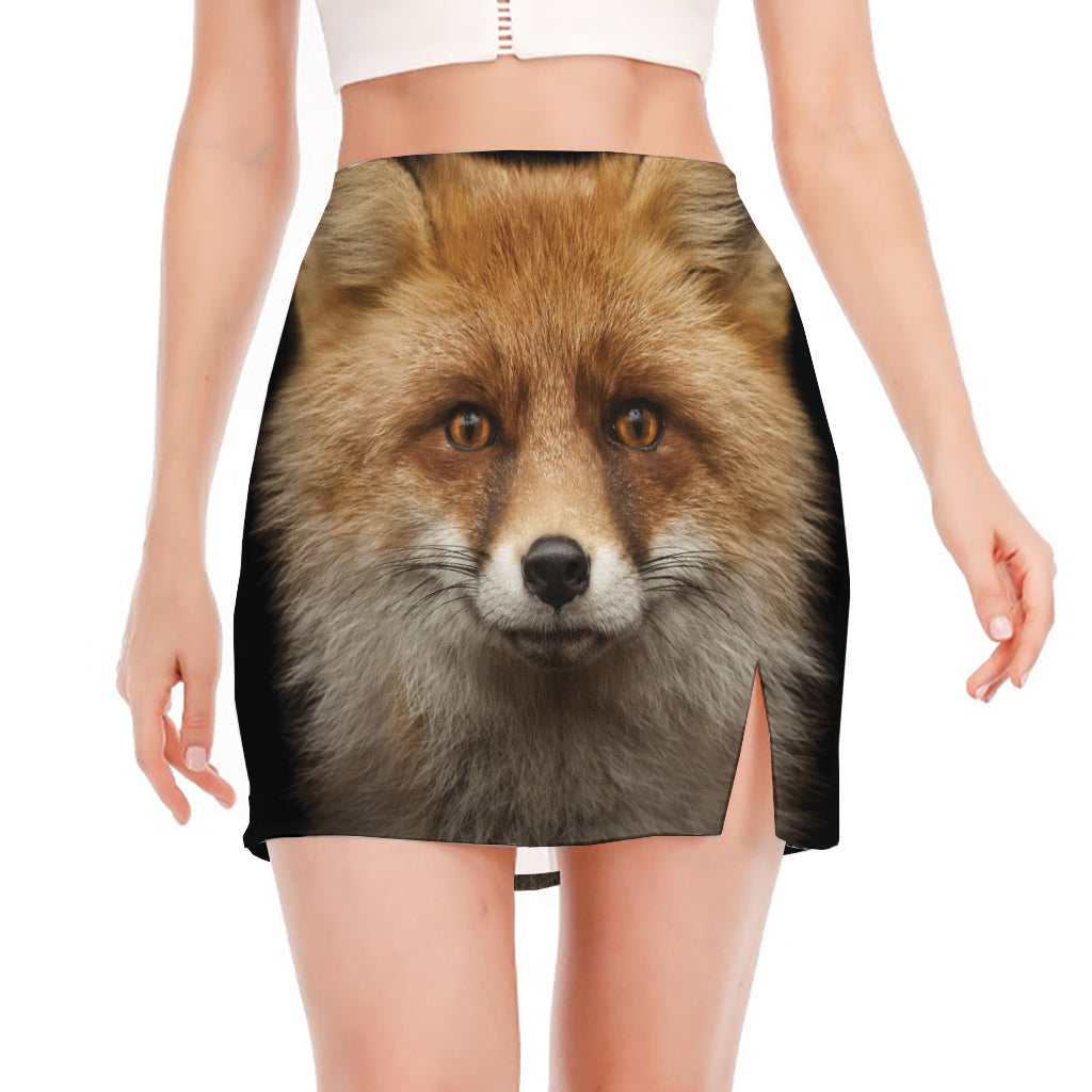 Fox Portrait Print Side Slit Mini Skirt