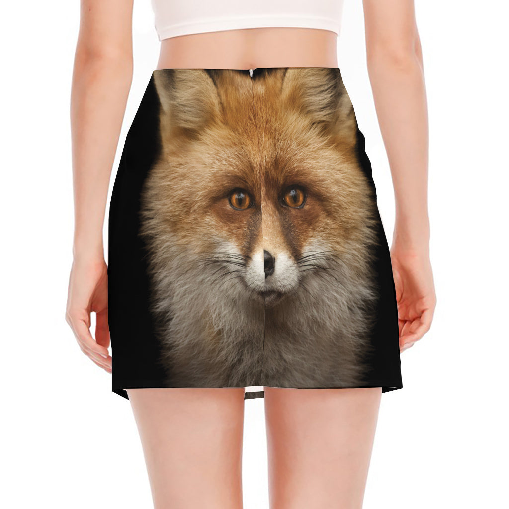 Fox Portrait Print Side Slit Mini Skirt