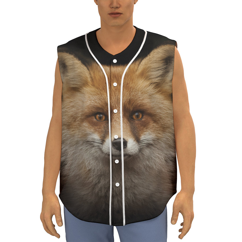 Fox Portrait Print Sleeveless Baseball Jersey