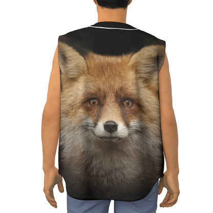 Fox Portrait Print Sleeveless Baseball Jersey