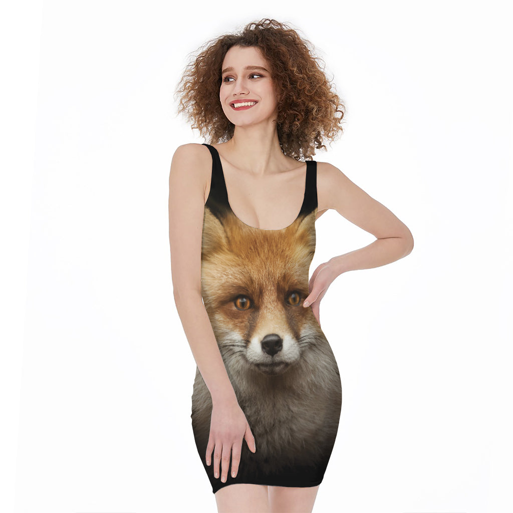 Fox Portrait Print Sleeveless Bodycon Dress