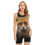 Fox Portrait Print Sleeveless One Piece Swimsuit