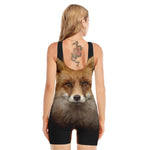 Fox Portrait Print Sleeveless One Piece Swimsuit