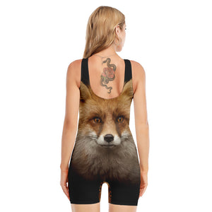 Fox Portrait Print Sleeveless One Piece Swimsuit