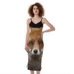 Fox Portrait Print Slim Fit Midi Cami Dress
