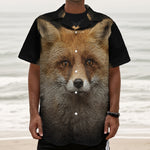 Fox Portrait Print Textured Short Sleeve Shirt