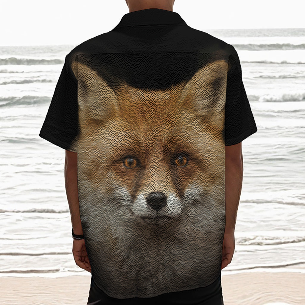 Fox Portrait Print Textured Short Sleeve Shirt