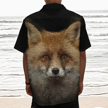 Fox Portrait Print Textured Short Sleeve Shirt