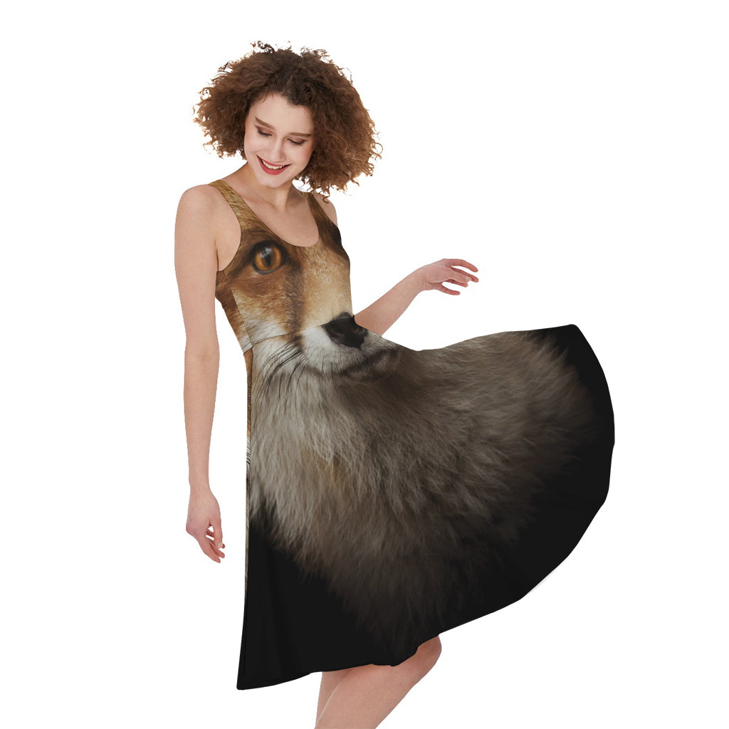 Fox Portrait Print Women's Sleeveless Dress