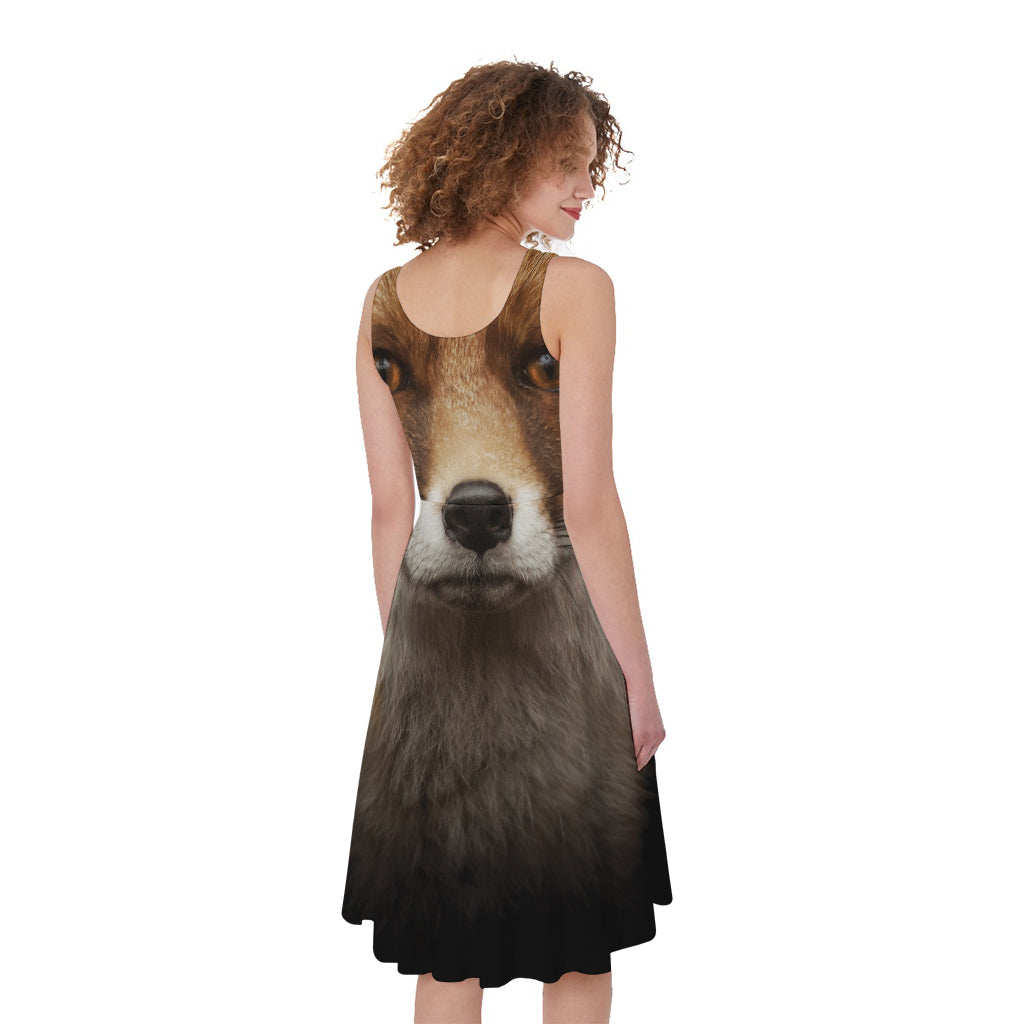 Fox Portrait Print Women's Sleeveless Dress